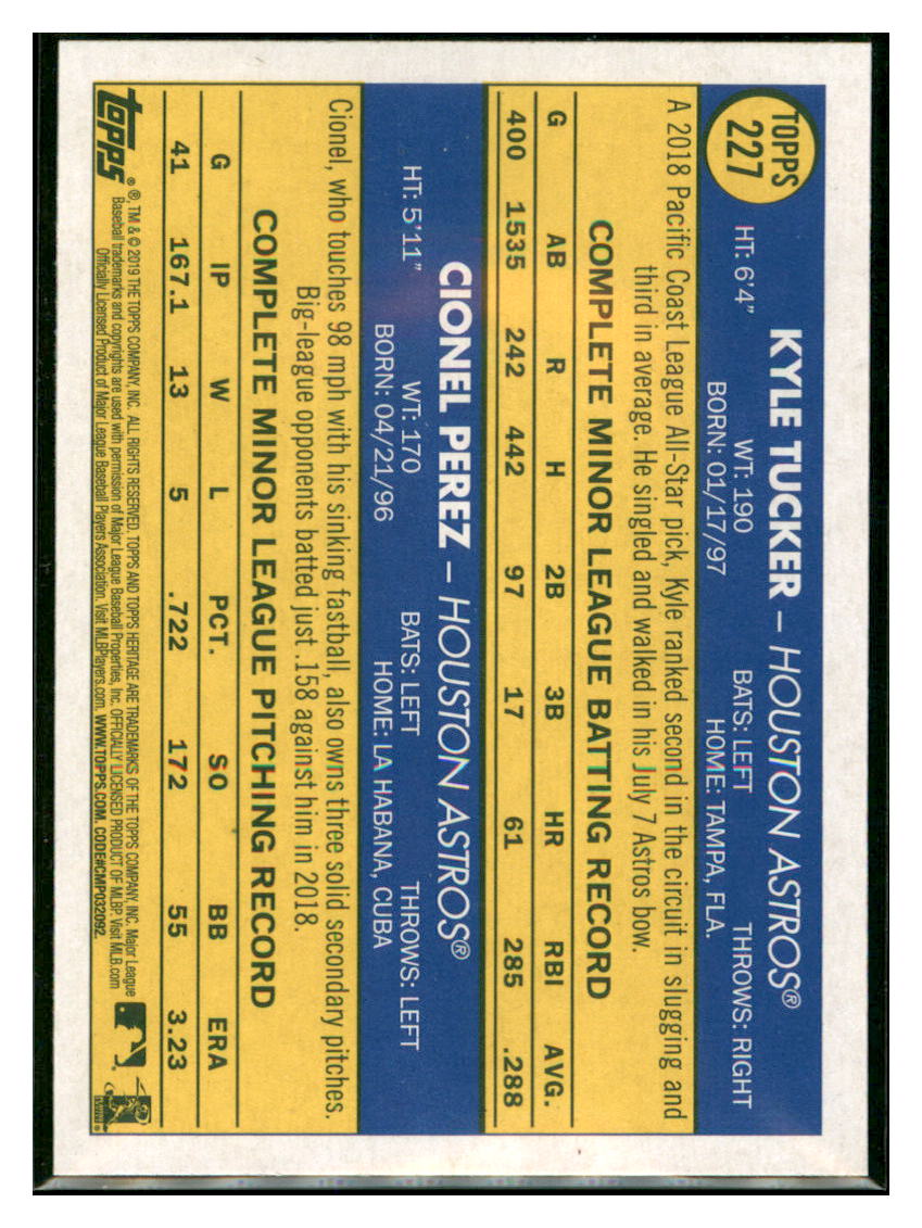 2019 Topps Heritage Kyle Tucker / Cionel
  Perez CPC, RC, RS    Houston Astros
  #227 Baseball card   TMH1C_1a simple Xclusive Collectibles