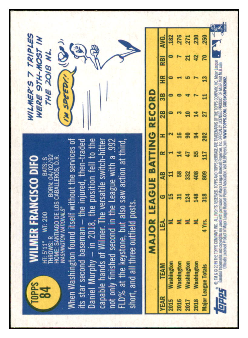 2019 Topps Heritage Wilmer Difo Washington Nationals #84 Baseball
card TMH1C_1a simple Xclusive Collectibles