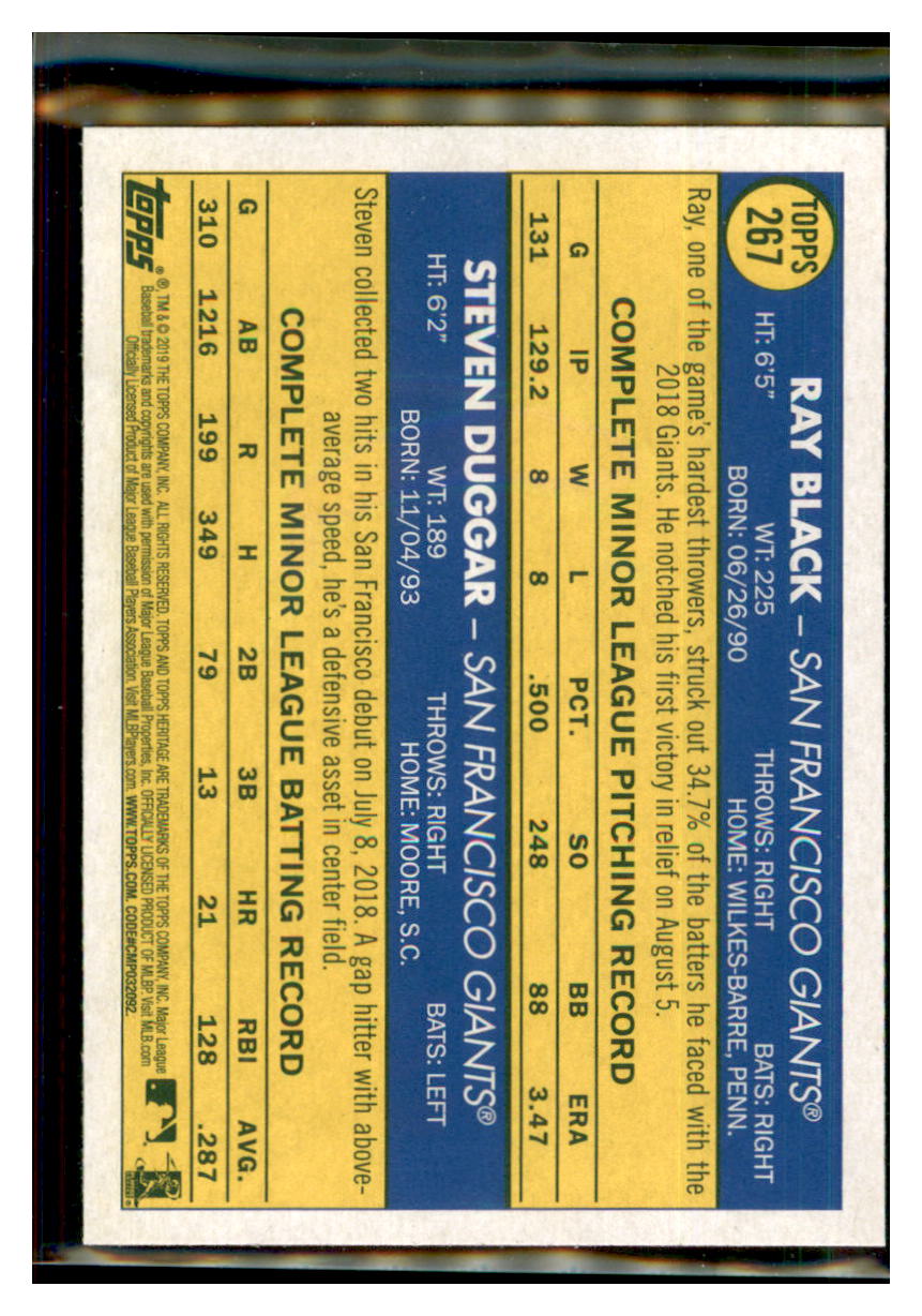 2019 Topps Heritage Steven Duggar / Ray
Black CPC, RC, RS San Francisco
Giants #267 Baseball card TMH1C simple Xclusive Collectibles