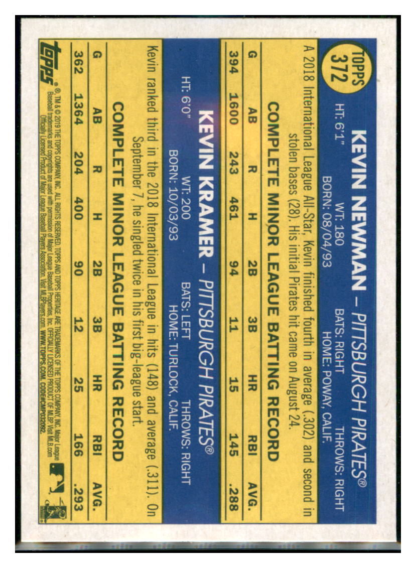 2019 Topps Heritage Kevin Newman / Kevin
  Kramer CPC, RC, RS    Pittsburgh
  Pirates #372 Baseball card   TMH1C_1a simple Xclusive Collectibles