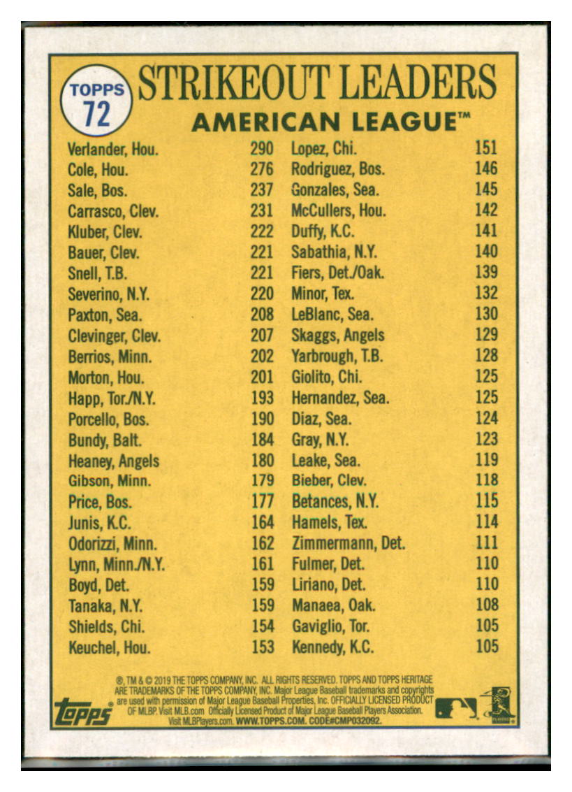 2019 Topps Heritage Chris Sale / Justin
Verlander / Gerrit Cole CPC, LL
Boston Red Sox / Houston Astros #72 Baseball card TMH1C_1a simple Xclusive Collectibles