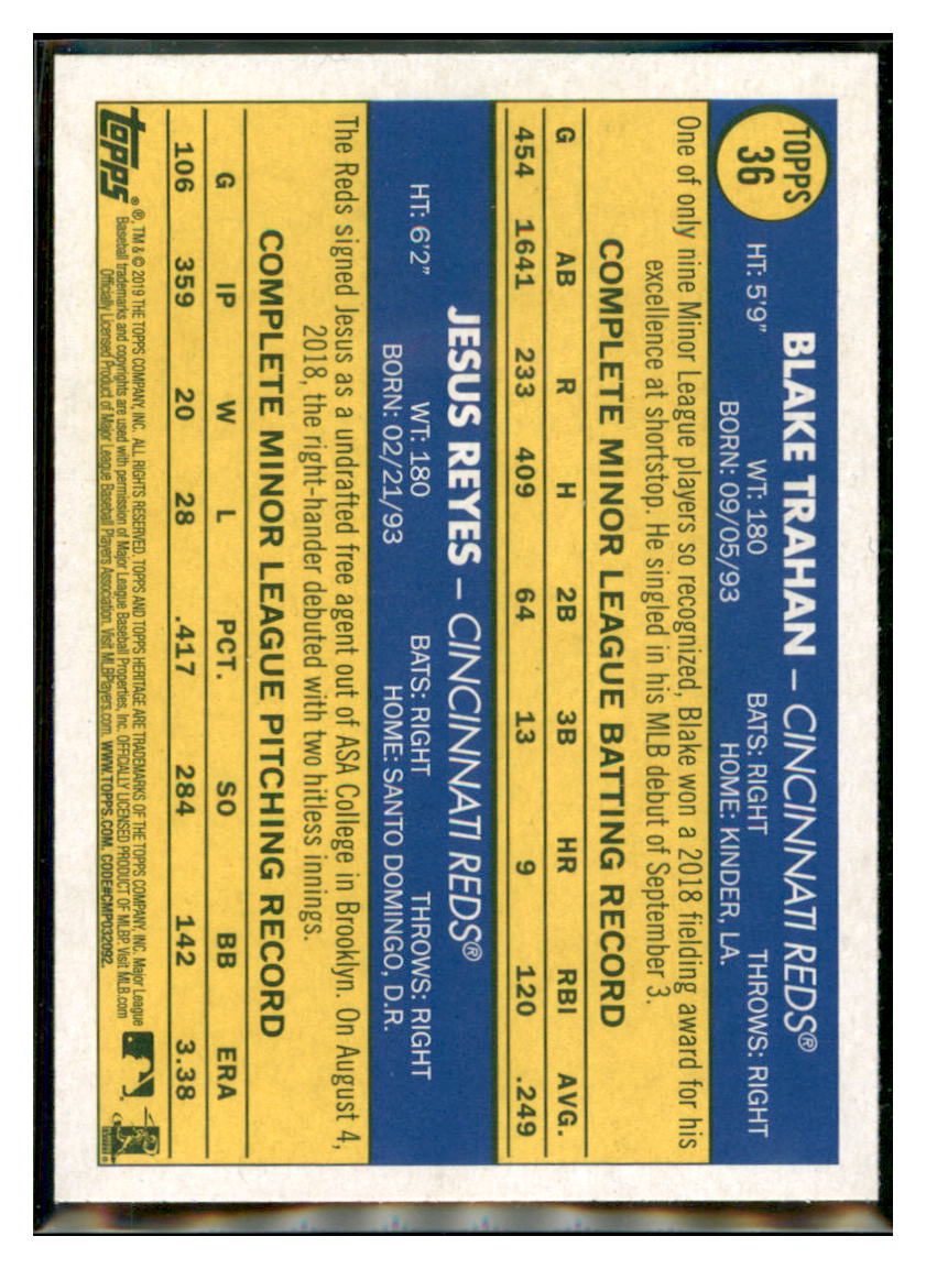 2019 Topps Heritage Blake Trahan / Jesus
Reyes RS, CPC, RC Cincinnati Reds
#36 Baseball card TMH1C_1a simple Xclusive Collectibles