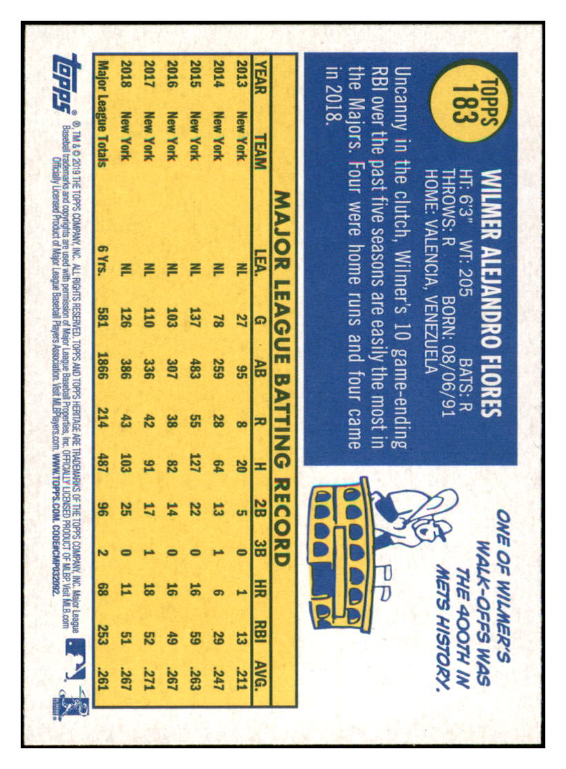 2019 Topps Heritage Wilmer Flores    New York Mets #183 Baseball card   TMH1C simple Xclusive Collectibles