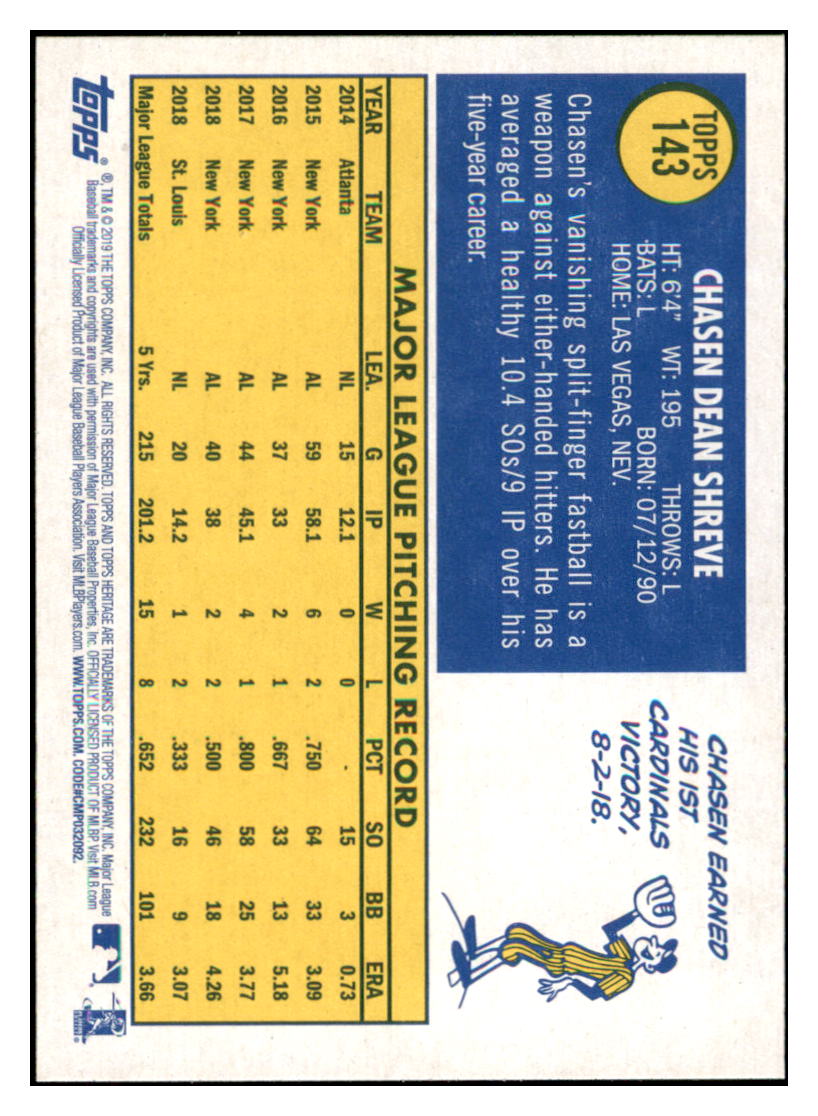 2019 Topps Heritage Chasen Shreve St. Louis Cardinals #143 Baseball
card TMH1C simple Xclusive Collectibles