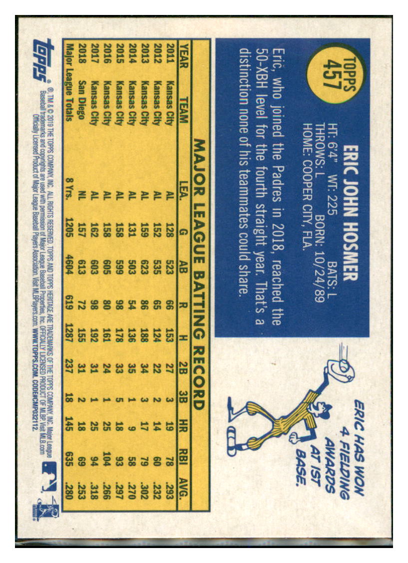 2019 Topps Heritage Eric Hosmer San Diego Padres #457 Baseball card TMH1C simple Xclusive Collectibles