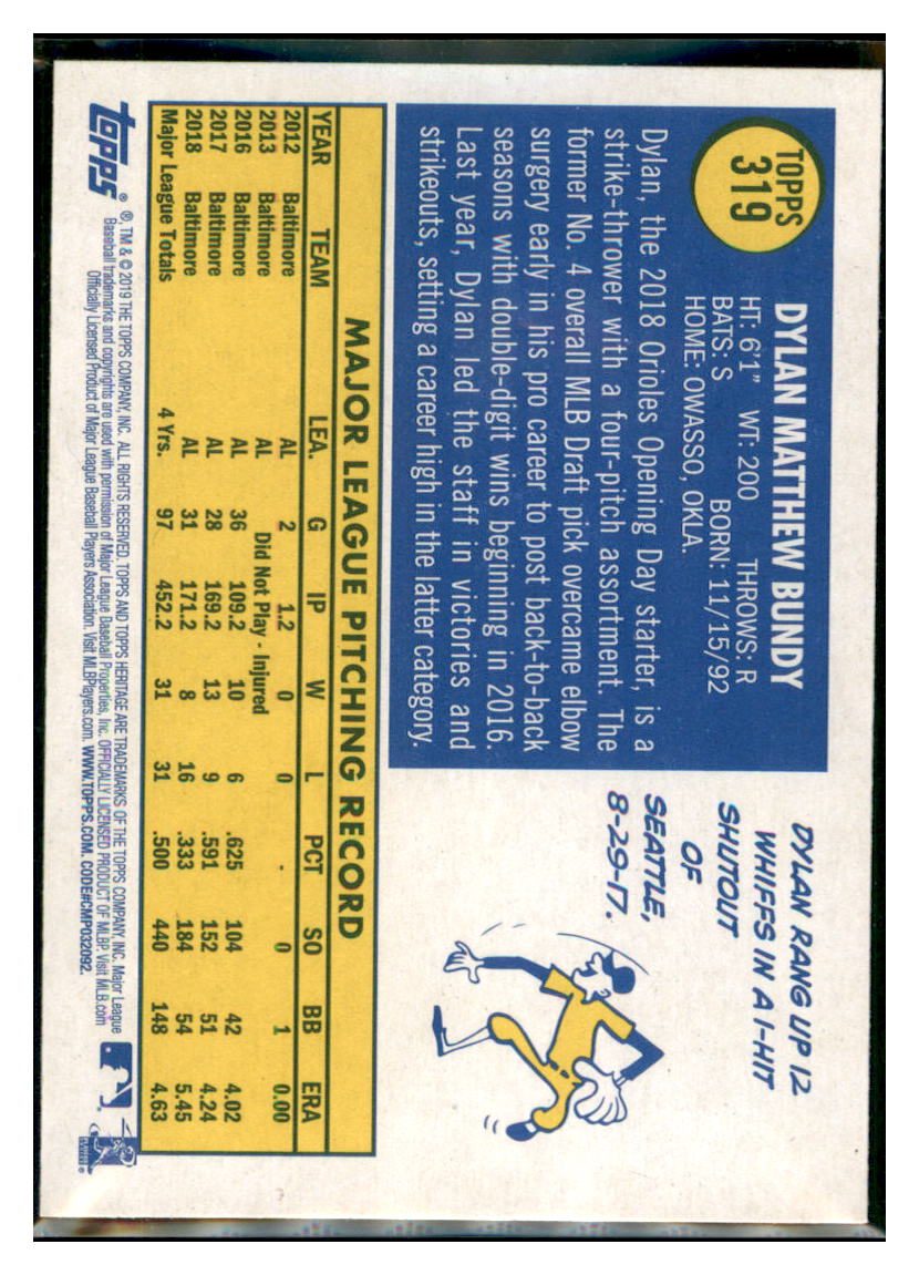 2019 Topps Heritage Dylan Bundy    Baltimore Orioles #319 Baseball card   TMH1C_1a simple Xclusive Collectibles