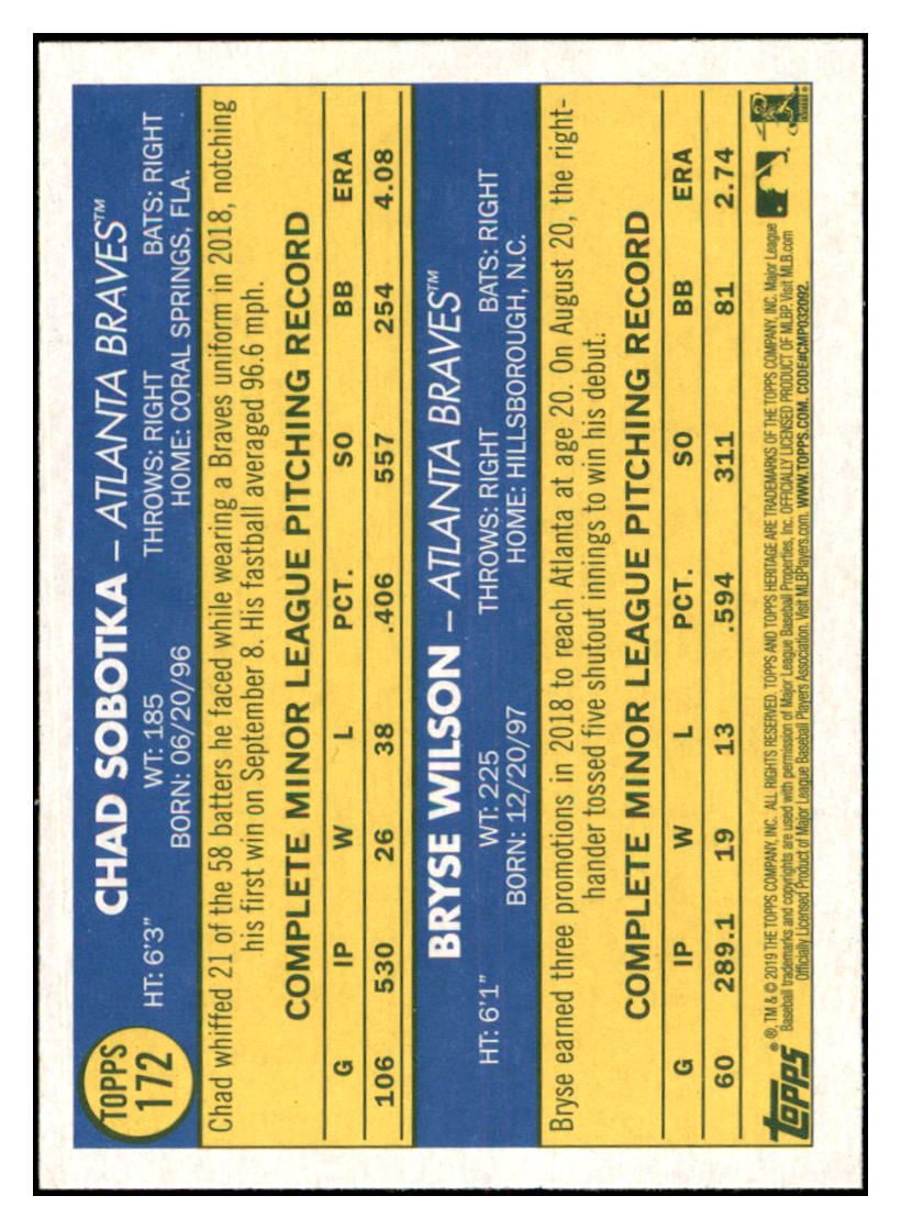 2019 Topps Heritage Chad Sobotka / Bryse
  Wilson CPC, RC, RS    Atlanta Braves
  #172 Baseball card   TMH1C_1b simple Xclusive Collectibles