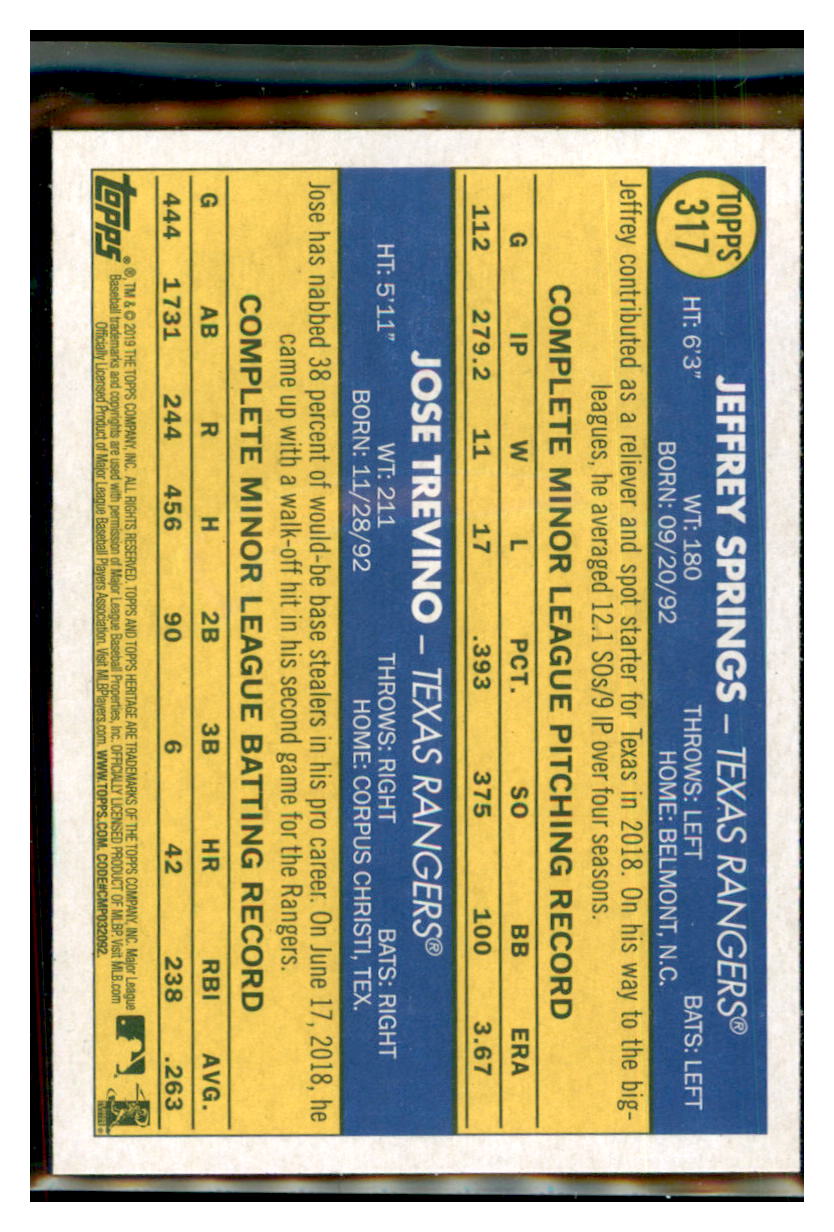2019 Topps Heritage Jeffrey Springs /
Jose Trevino CPC, RC, RS Texas
Rangers #317 Baseball card TMH1C simple Xclusive Collectibles