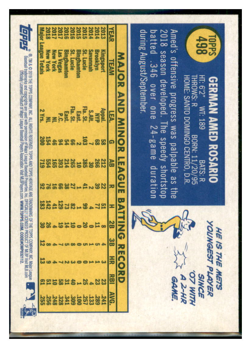 2019 Topps Heritage Amed Rosario New York Mets #498 Baseball card TMH1C simple Xclusive Collectibles