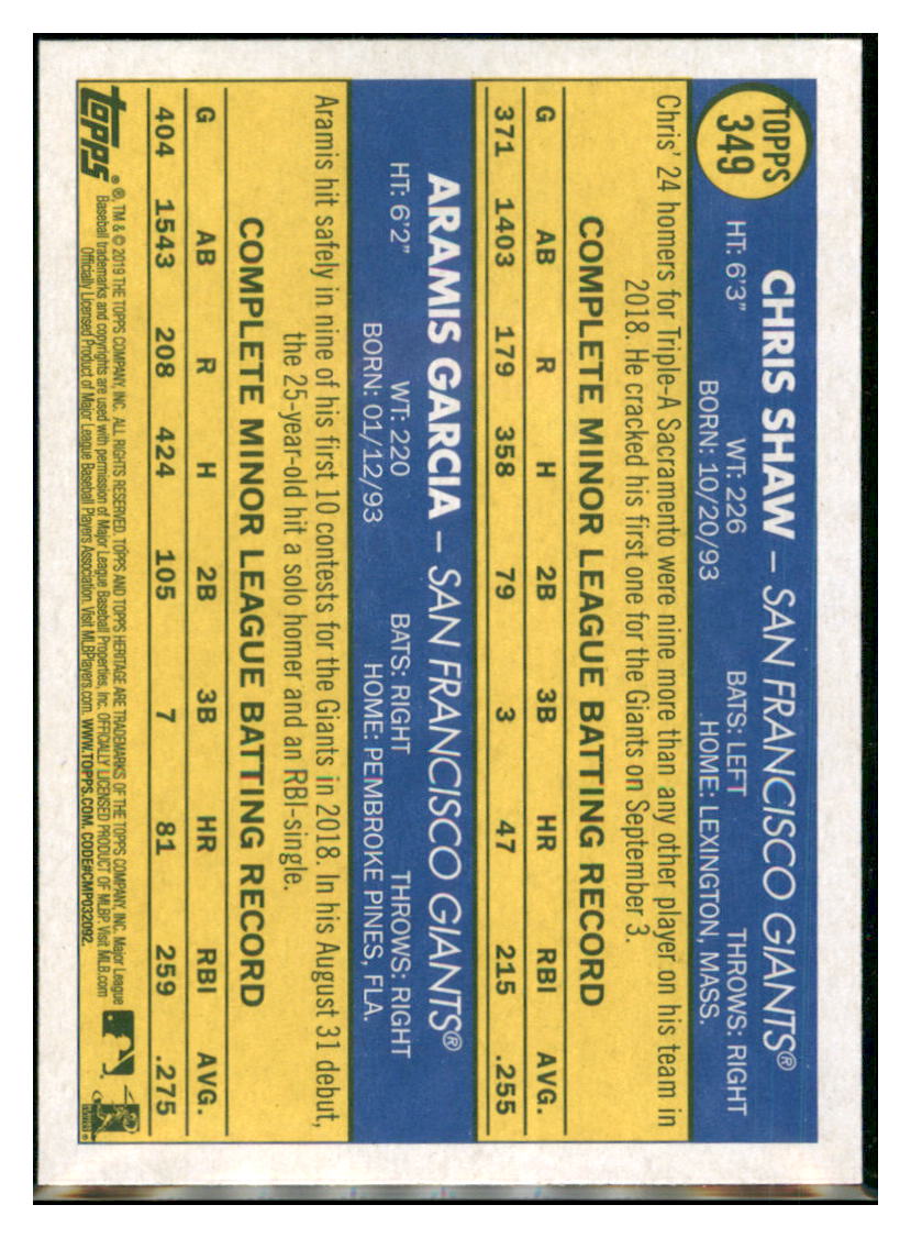 2019 Topps Heritage Chris Shaw / Aramis
  Garcia CPC, RC, RS    San Francisco
  Giants #349 Baseball card   TMH1C_1a simple Xclusive Collectibles   