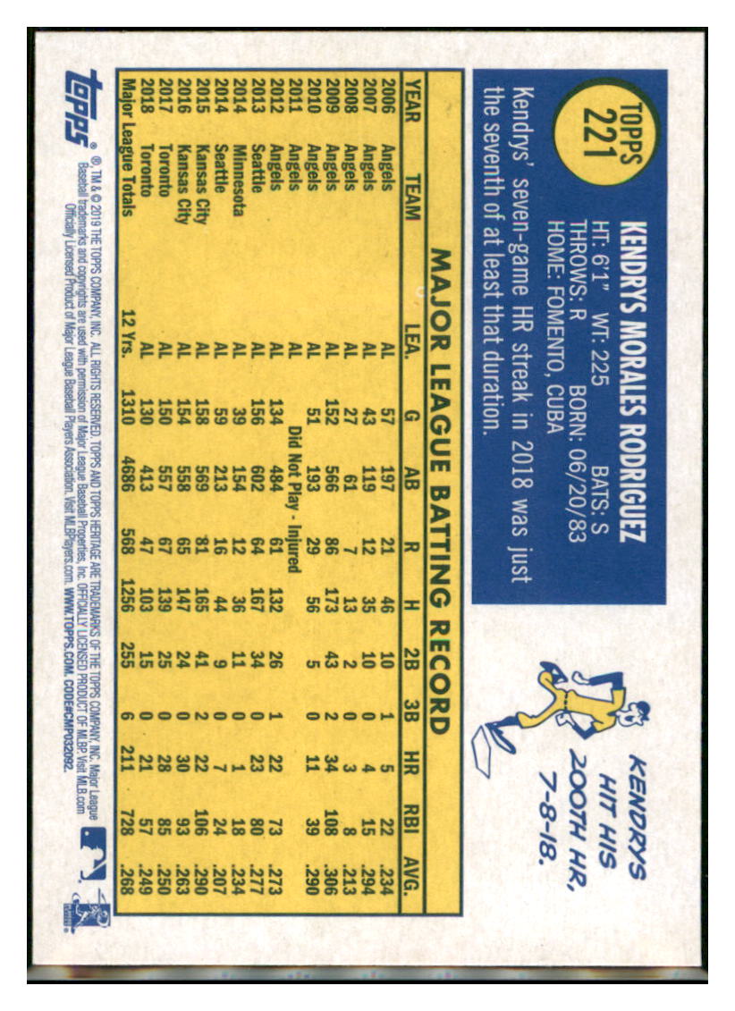2019 Topps Heritage Kendrys Morales Toronto Blue Jays #221 Baseball card TMH1C simple Xclusive Collectibles