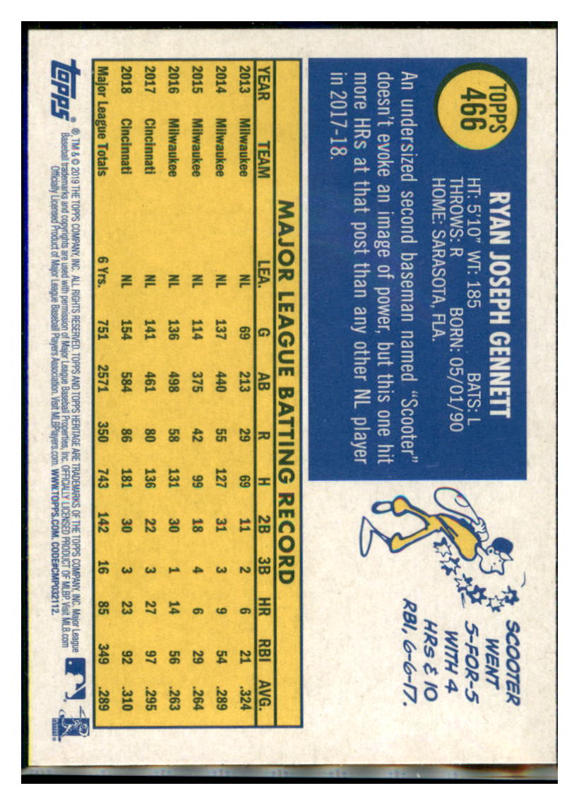 2019 Topps Heritage Scooter Gennett Cincinnati Reds #466 Baseball card TMH1C simple Xclusive Collectibles
