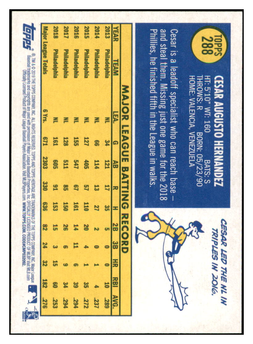 2019 Topps Heritage Cesar Hernandez Philadelphia Phillies #288 Baseball
card TMH1C simple Xclusive Collectibles
