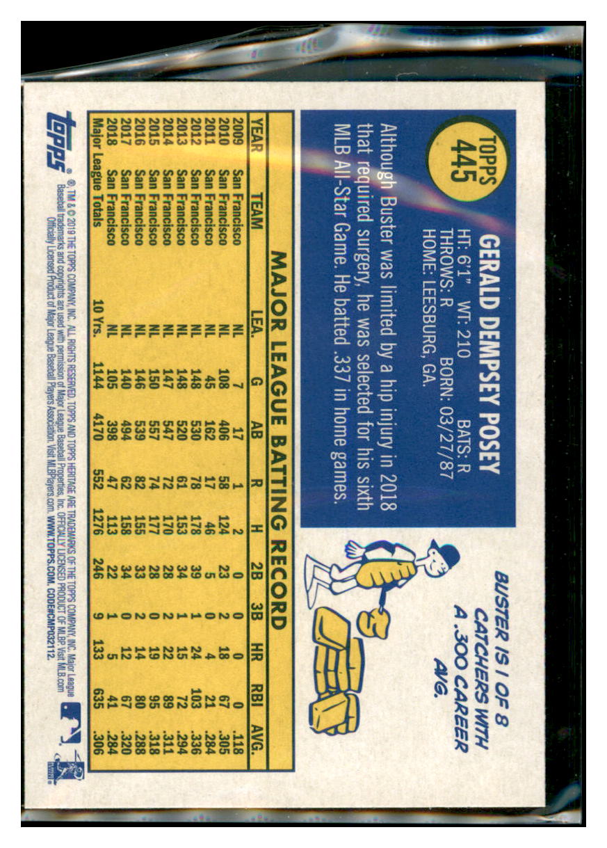 2019 Topps Heritage Buster Posey San Francisco Giants #445 Baseball
card TMH1C simple Xclusive Collectibles