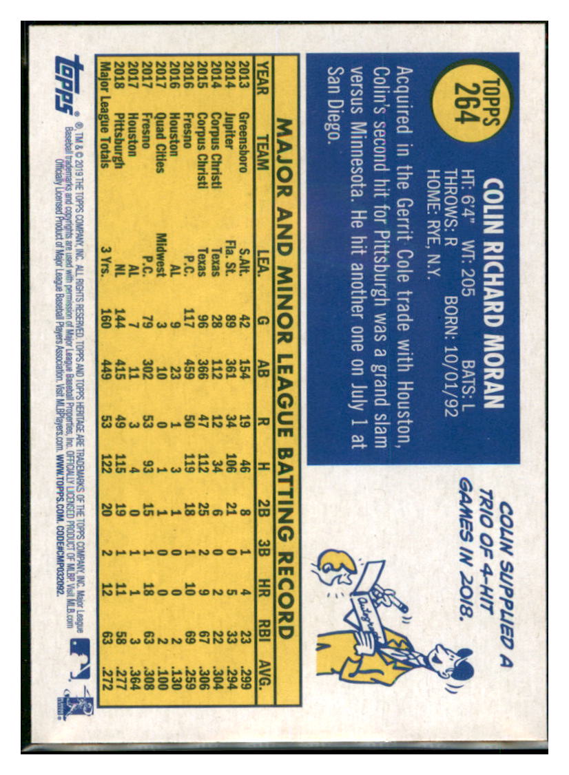 2019 Topps Heritage Colin Moran    Pittsburgh Pirates #264 Baseball
  card   TMH1C_1a simple Xclusive Collectibles