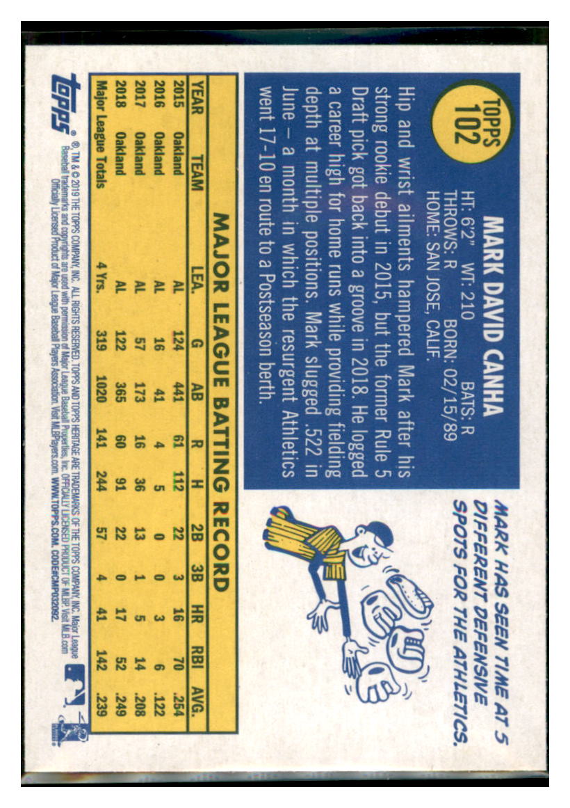 2019 Topps Heritage Mark Canha Oakland Athletics #102 Baseball card TMH1C simple Xclusive Collectibles