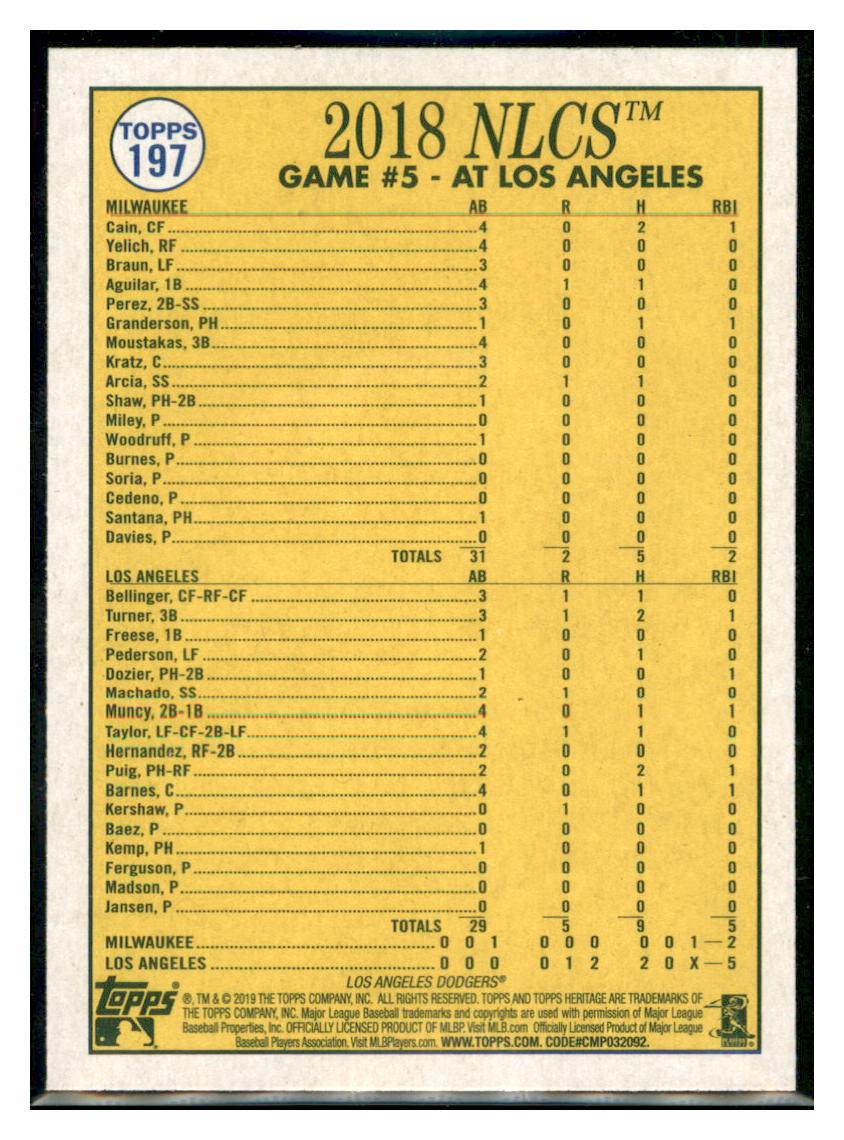 2019 Topps Heritage The Dominant
Kersh! Los Angeles Dodgers #197
Baseball card TMH1C_1a simple Xclusive Collectibles