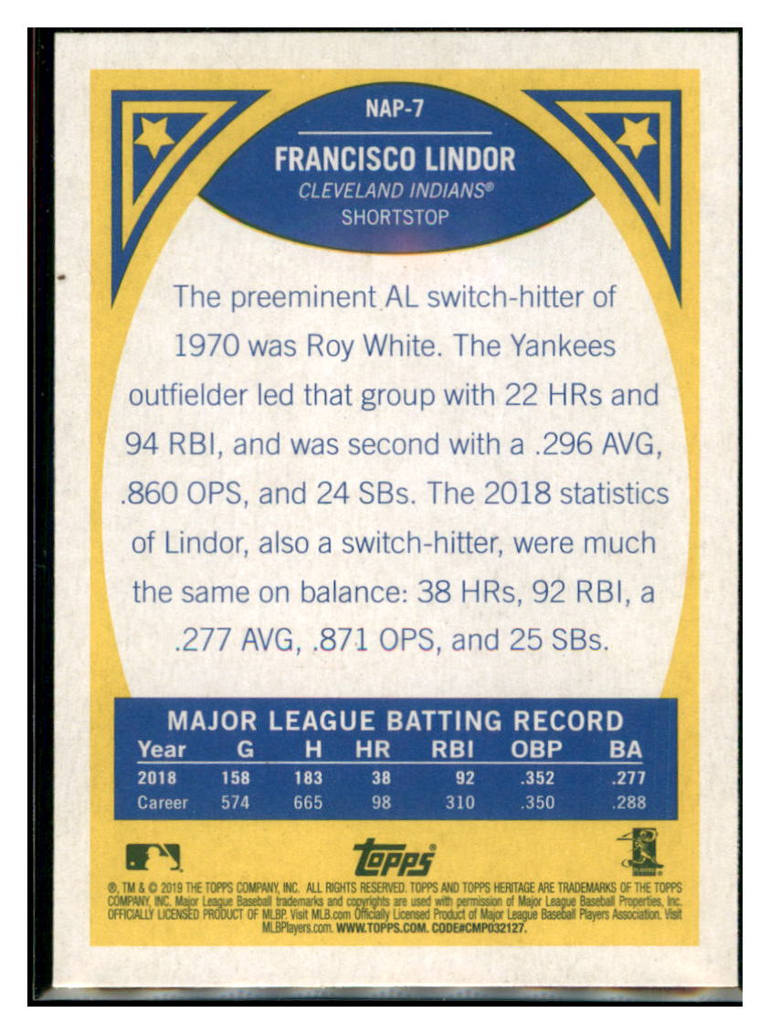 2019 Topps Heritage Francisco Lindor Cleveland Indians #NAP-7 Baseball
card TMH1C_1a simple Xclusive Collectibles