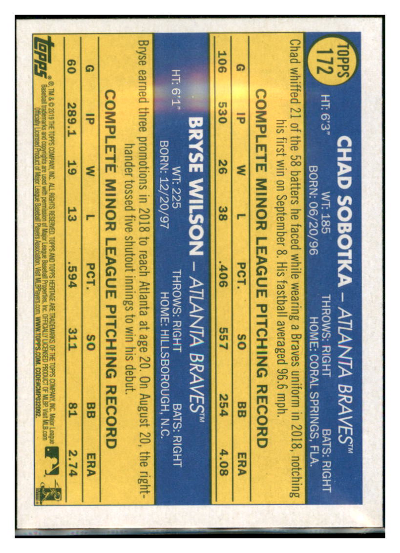 2019 Topps Heritage Chad Sobotka / Bryse
  Wilson CPC, RC, RS    Atlanta Braves
  #172 Baseball card   TMH1C_1a simple Xclusive Collectibles