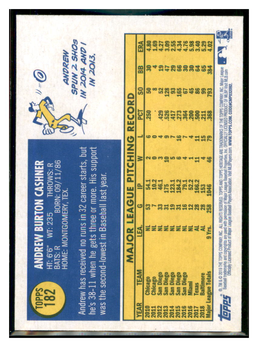 2019 Topps Heritage Andrew Cashner    Baltimore Orioles #182 Baseball card   TMH1C simple Xclusive Collectibles