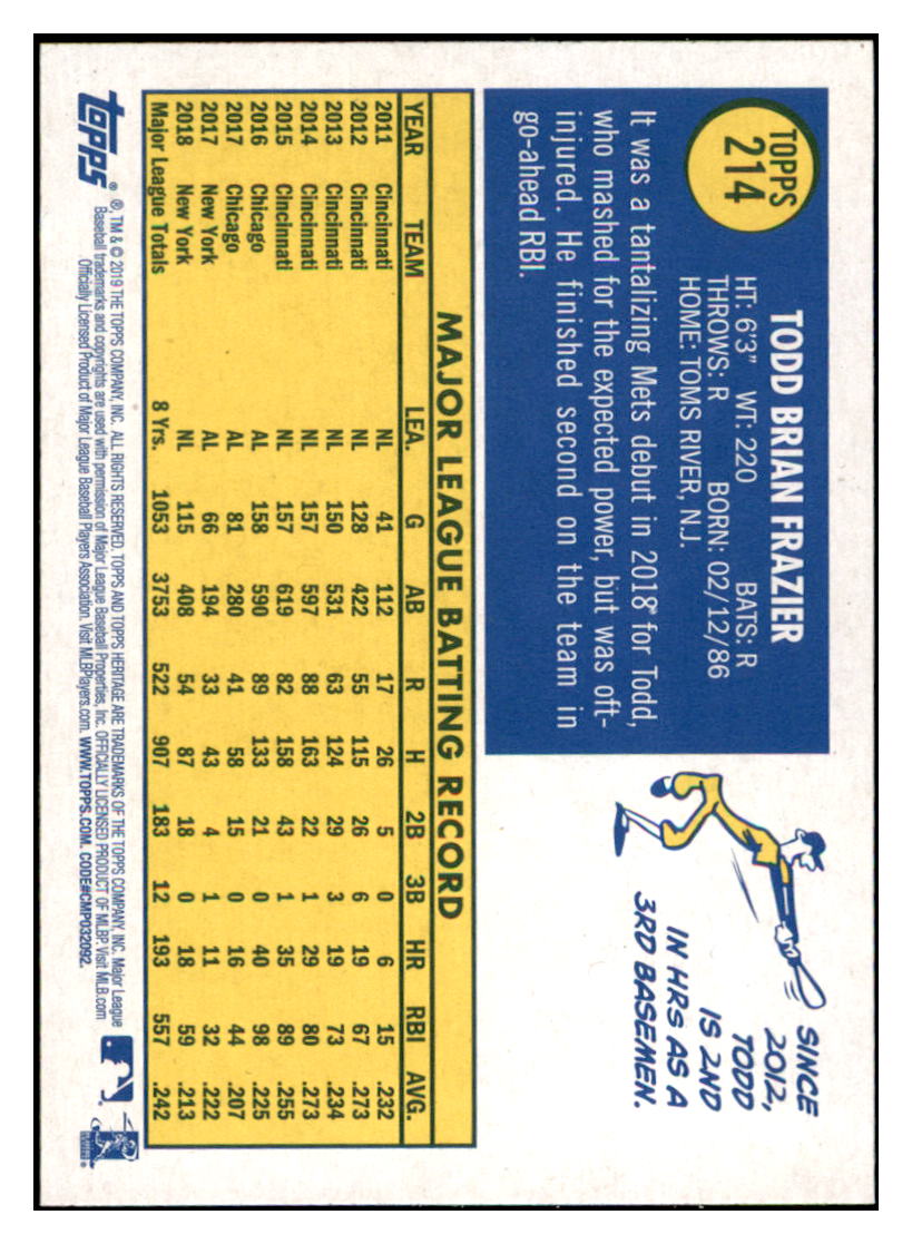 2019 Topps Heritage Todd Frazier    New York Mets #214 Baseball card   TMH1C simple Xclusive Collectibles