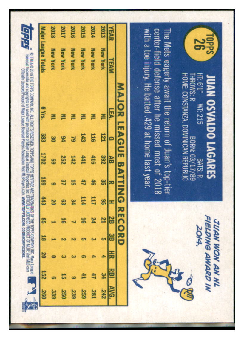 2019 Topps Heritage Juan Lagares New York Mets #26 Baseball card TMH1C_1a simple Xclusive Collectibles