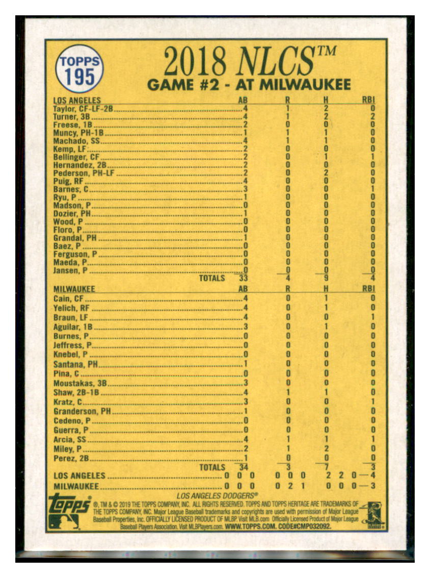 2019 Topps Heritage Turner Plays Hero
with Go-Ahead Homer! Los Angeles
Dodgers #195 Baseball card TMH1C_1a simple Xclusive Collectibles
