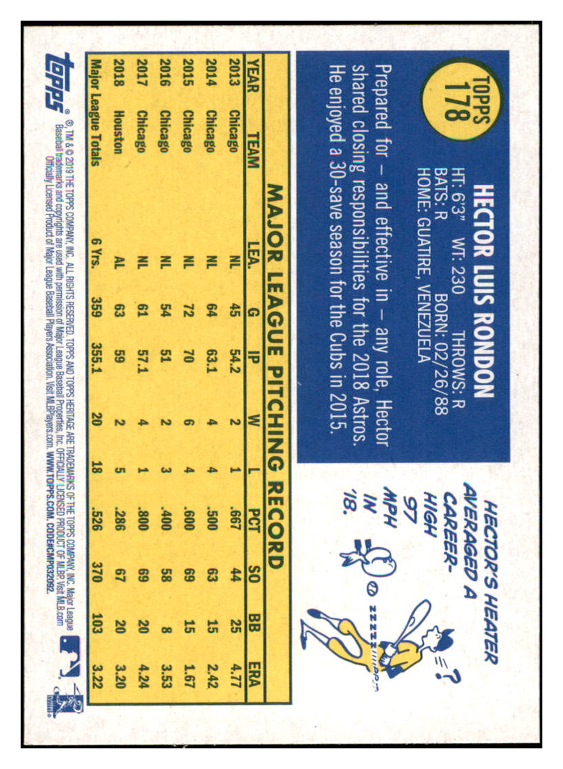2019 Topps Heritage Hector Rondon Houston Astros #178 Baseball card TMH1C_1a simple Xclusive Collectibles