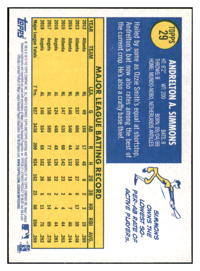 2019 Topps Heritage Andrelton
Simmons Los Angeles Angels #29
Baseball card TMH1C simple Xclusive Collectibles