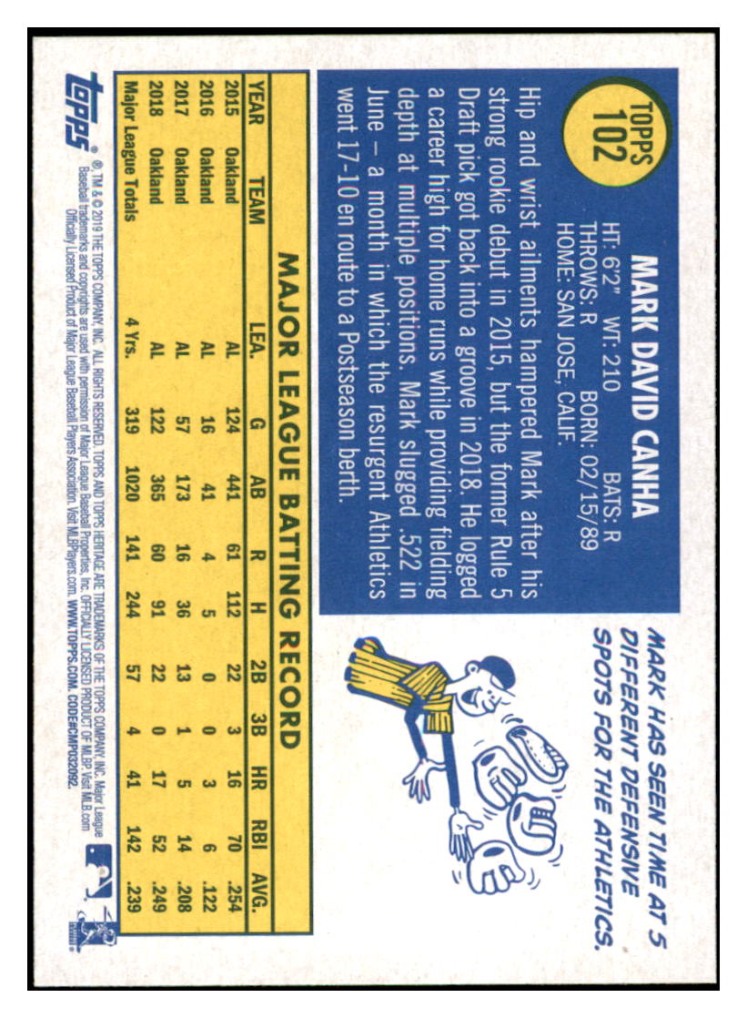 2019 Topps Heritage Mark Canha Oakland Athletics #102 Baseball card TMH1C_1a simple Xclusive Collectibles