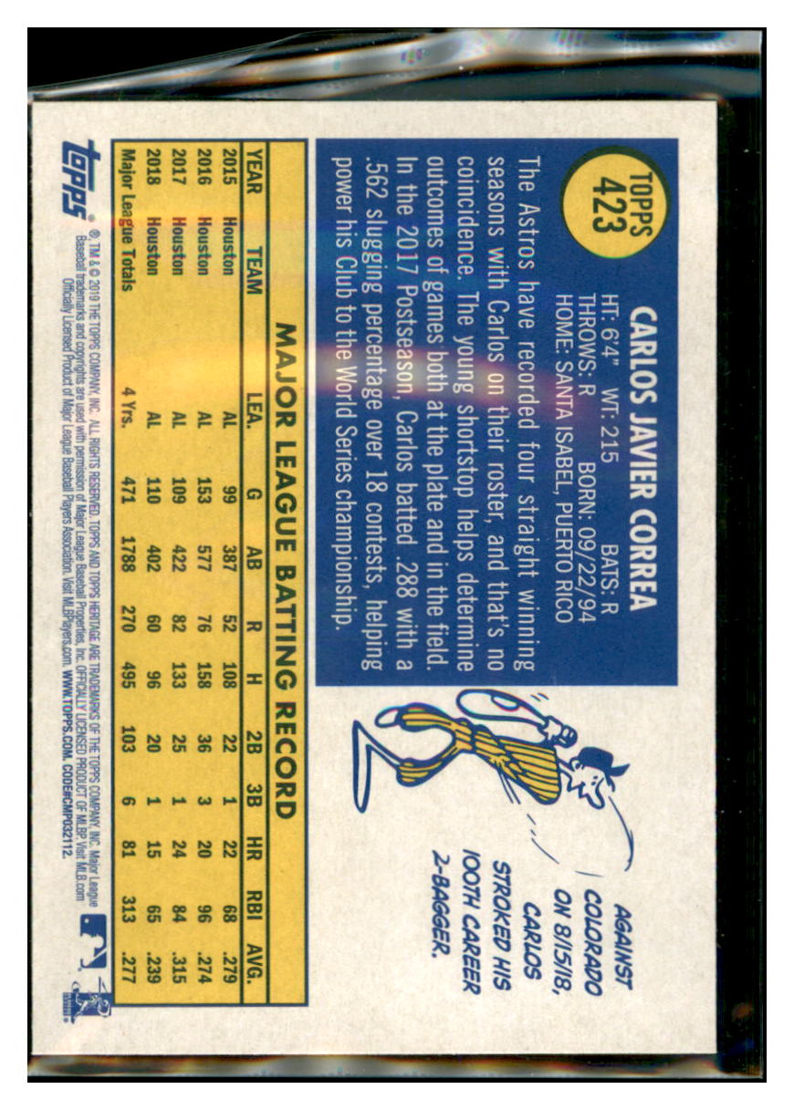 2019 Topps Heritage Carlos Correa Houston Astros #423 Baseball card TMH1C simple Xclusive Collectibles