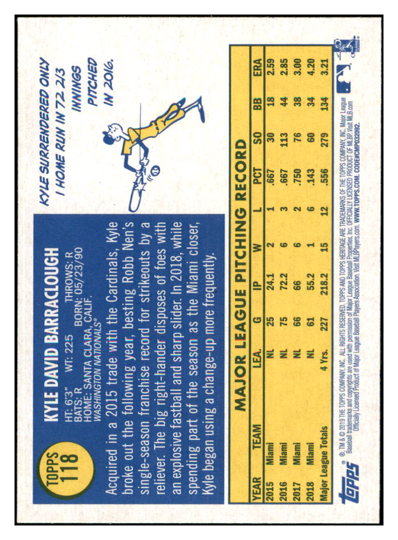 2019 Topps Heritage Kyle Barraclough Washington Nationals #118 Baseball
card TMH1C simple Xclusive Collectibles