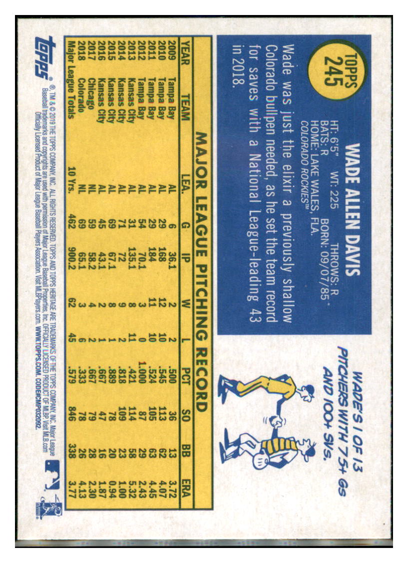 2019 Topps Heritage Wade Davis Colorado Rockies #245 Baseball card TMH1C simple Xclusive Collectibles