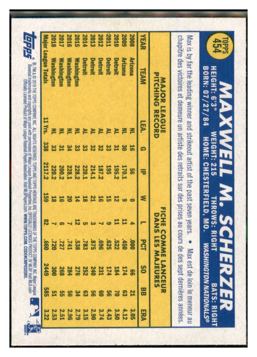 2019 Topps Heritage Max Scherzer Washington Nationals #454 Baseball
card TMH1C_1a simple Xclusive Collectibles