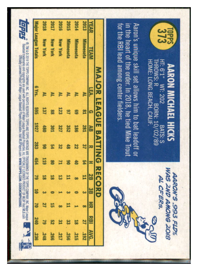 2019 Topps Heritage Aaron Hicks New York Yankees #373 Baseball card TMH1C simple Xclusive Collectibles