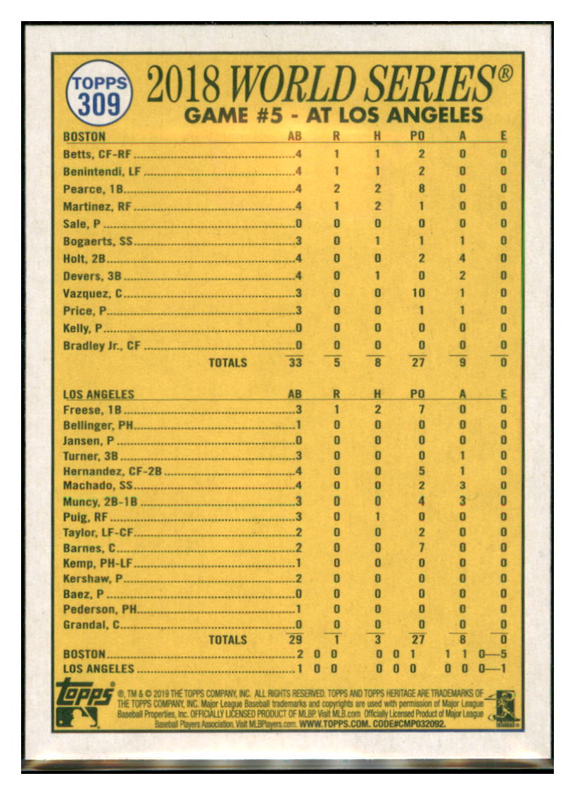 2019 Topps Heritage Price Holds All the
Cards After World Series Win! Boston
Red Sox #309 Baseball card TMH1C_1a simple Xclusive Collectibles