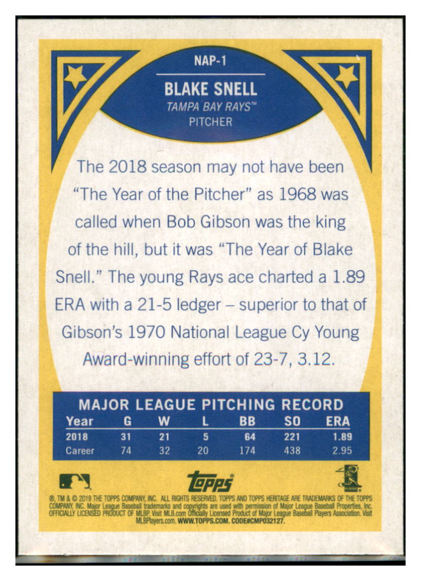 2019 Topps Heritage Blake Snell Tampa Bay Rays #NAP-1 Baseball card TMH1C simple Xclusive Collectibles