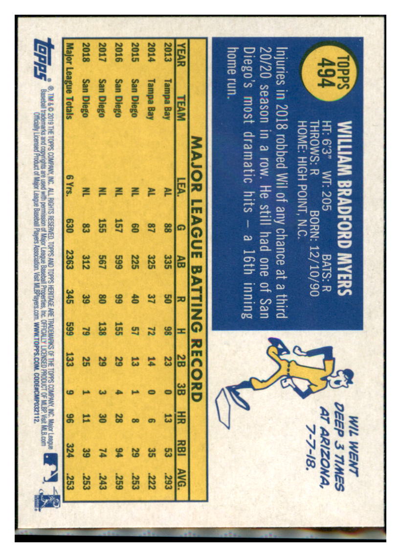 2019 Topps Heritage Wil Myers San Diego Padres #494 Baseball card TMH1C simple Xclusive Collectibles