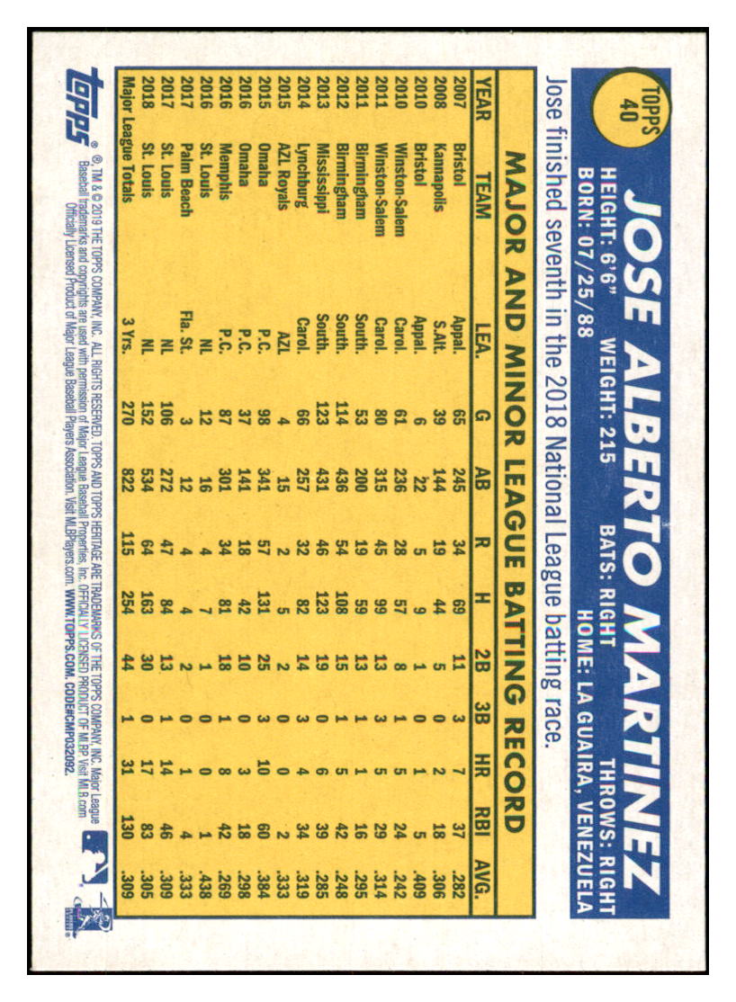 2019 Topps Heritage Jose Martinez St. Louis Cardinals #40 Baseball
card TMH1C simple Xclusive Collectibles