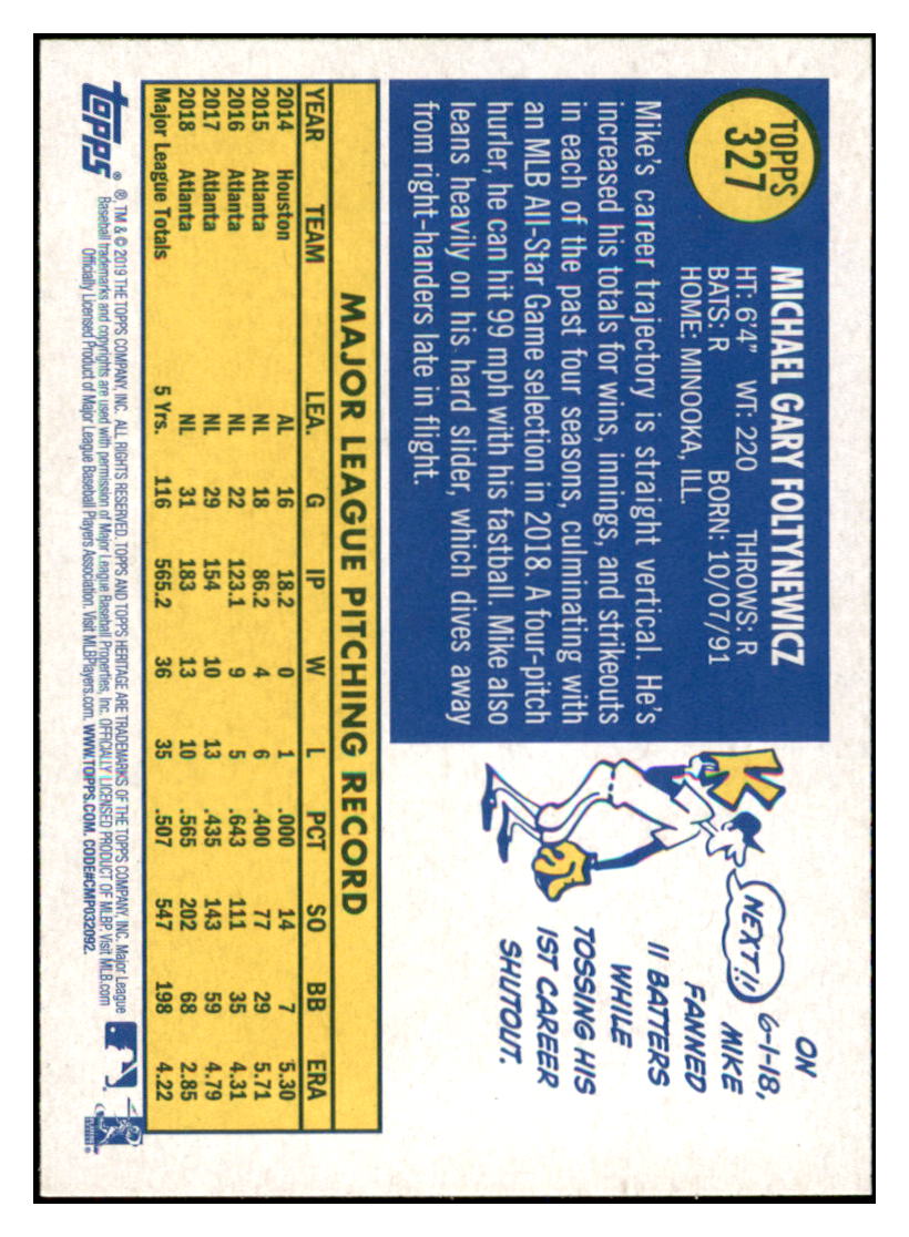 2019 Topps Heritage Mike Foltynewicz Atlanta Braves #327 Baseball card TMH1C_1a simple Xclusive Collectibles