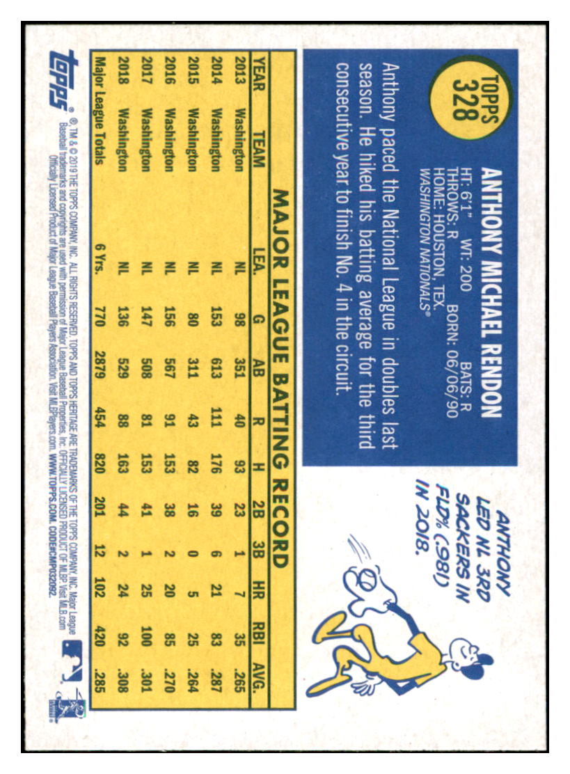 2019 Topps Heritage Anthony Rendon Washington Nationals #328 Baseball
card TMH1C simple Xclusive Collectibles