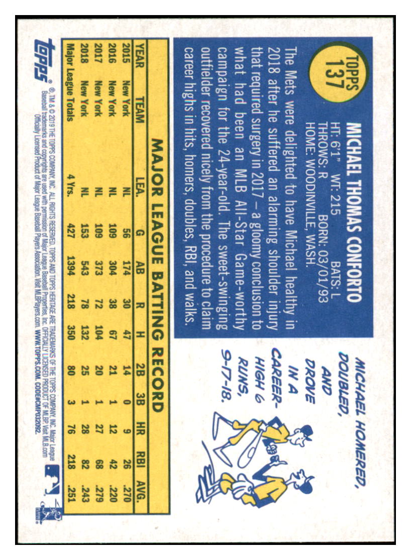 2019 Topps Heritage Michael Conforto    New York Mets #137 Baseball card   TMH1C simple Xclusive Collectibles
