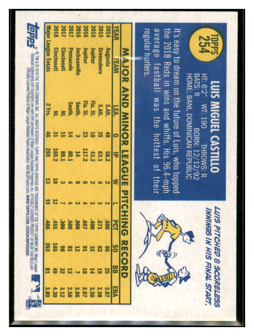 2019 Topps Heritage Luis Castillo Cincinnati Reds #254 Baseball card TMH1C_1a simple Xclusive Collectibles