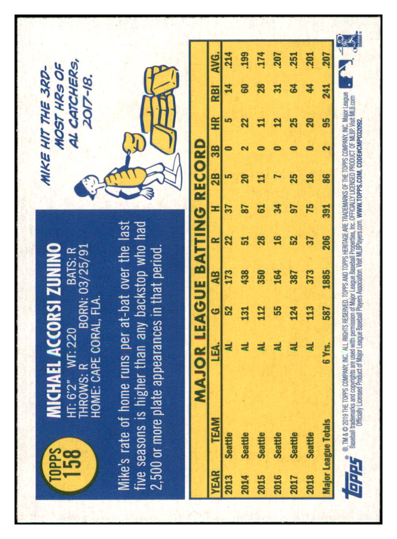 2019 Topps Heritage Mike Zunino Tampa Bay Rays #158 Baseball card TMH1C_1a simple Xclusive Collectibles
