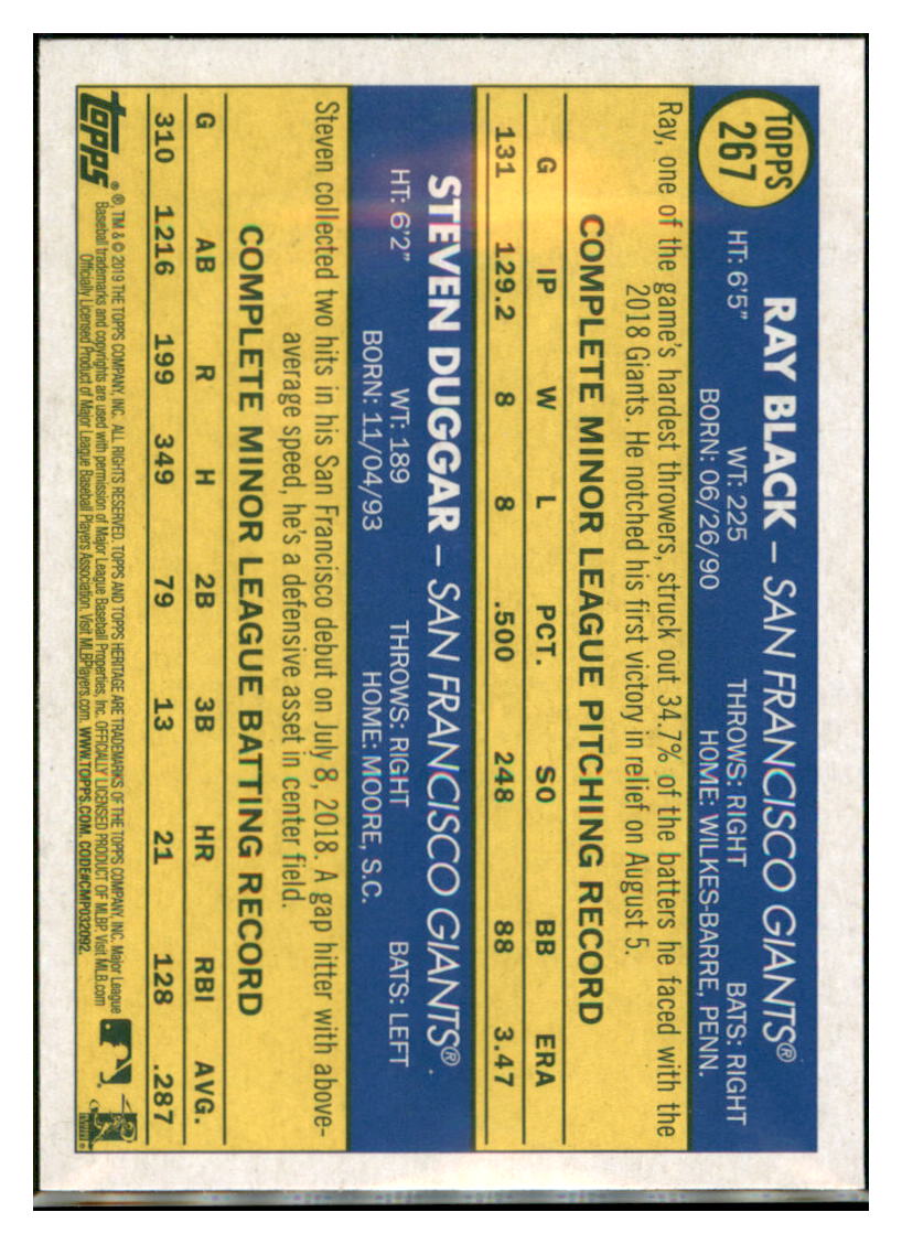 2019 Topps Heritage Steven Duggar / Ray
Black CPC, RC, RS San Francisco
Giants #267 Baseball card TMH1C_1a simple Xclusive Collectibles