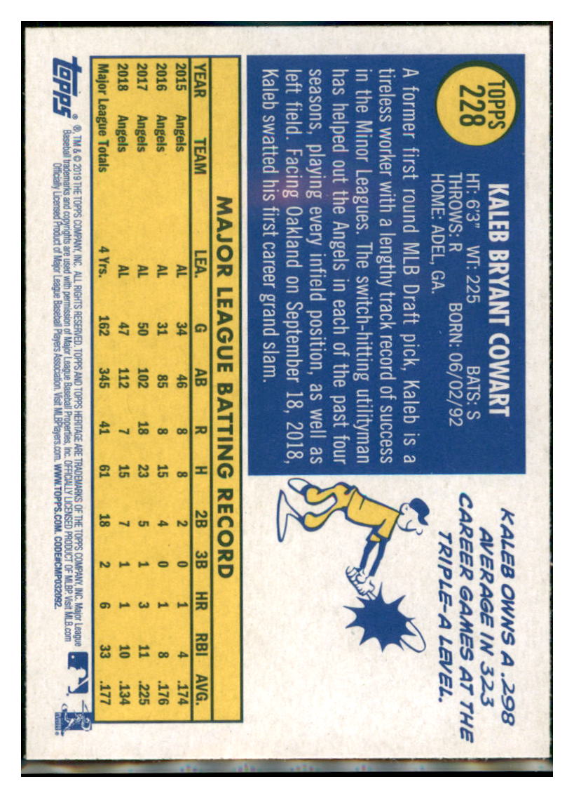 2019 Topps Heritage Kaleb Cowart Los Angeles Angels #228 Baseball
card TMH1C_1a simple Xclusive Collectibles