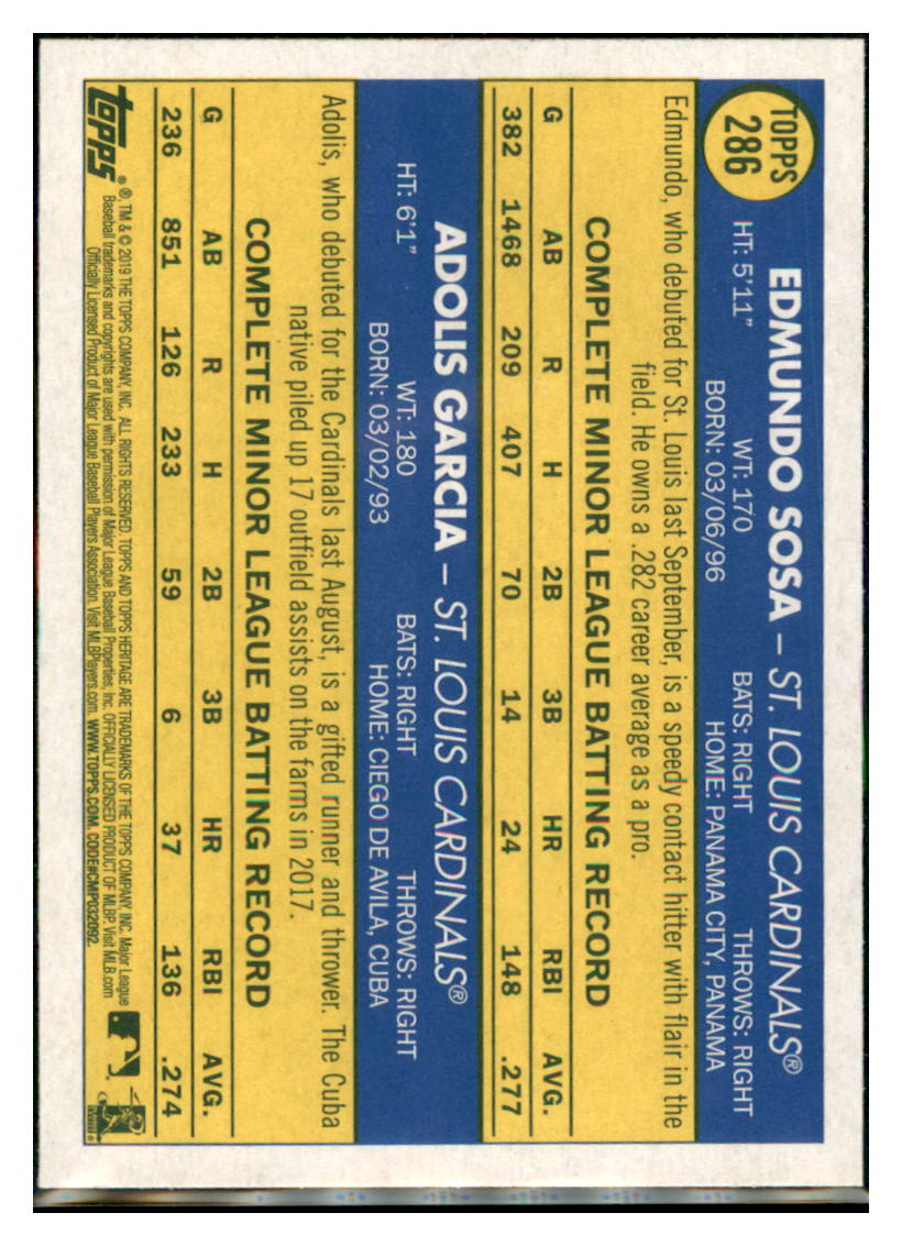 2019 Topps Heritage Edmundo Sosa / Adolis
  Garcia CPC, RC, RS    St. Louis
  Cardinals #286 Baseball card   TMH1C_1a simple Xclusive Collectibles