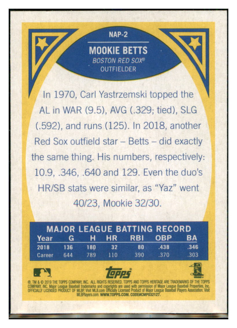 2019 Topps Heritage Mookie Betts    Boston Red Sox #NAP-2 Baseball card   TMH1C_1a simple Xclusive Collectibles