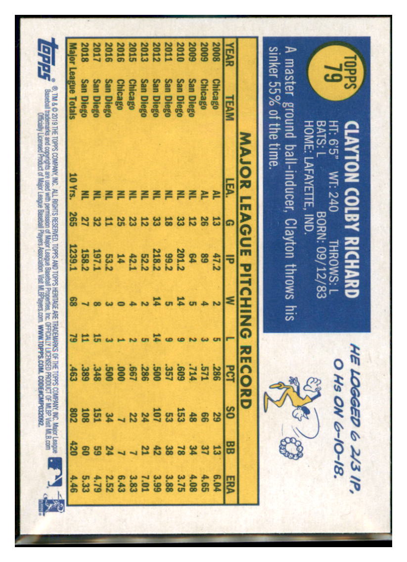 2019 Topps Heritage Clayton Richard San Diego Padres #79 Baseball card TMH1C simple Xclusive Collectibles