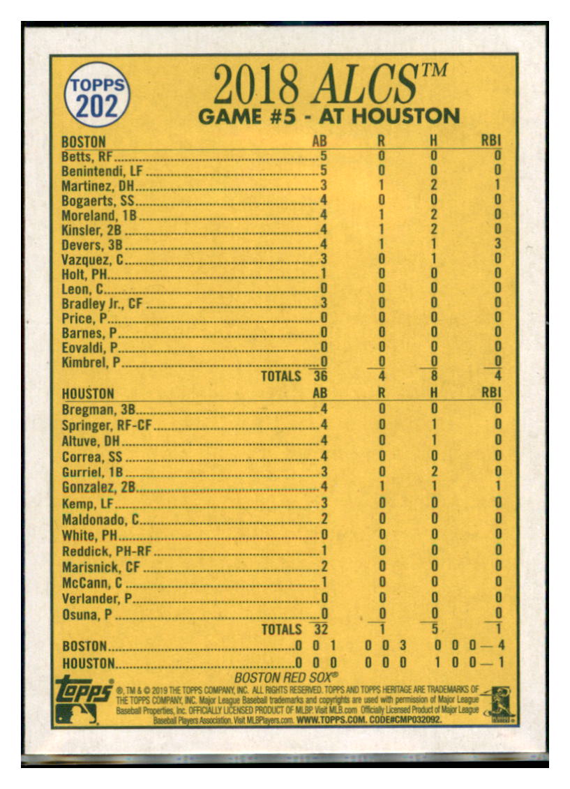 2019 Topps Heritage Can't Beat That
Price! Boston Red Sox #202 Baseball
card TMH1C simple Xclusive Collectibles